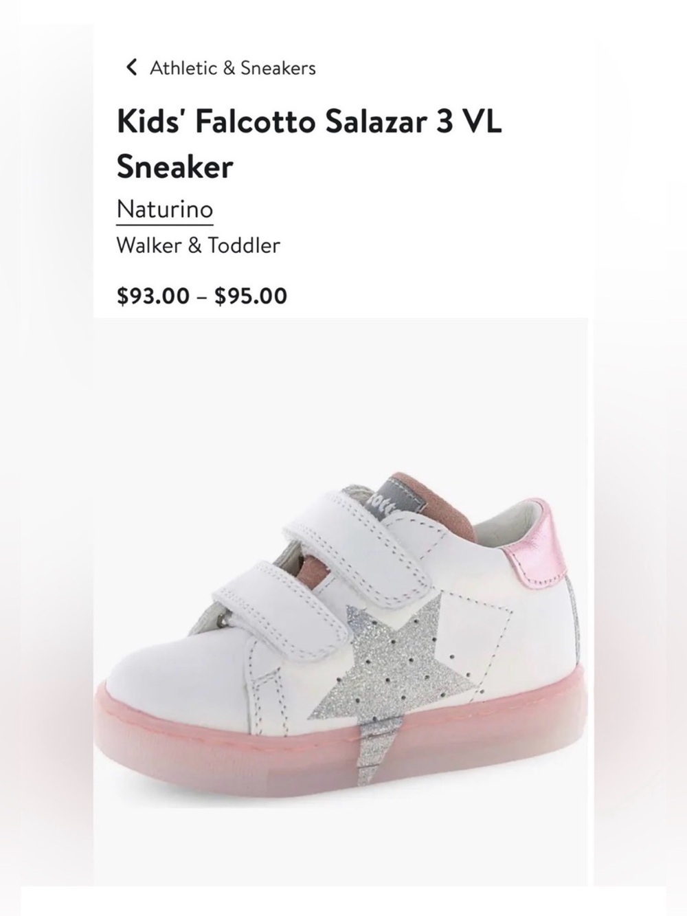 NWT Naturino Falcotto Salazar 3 VL Sneaker in White/ Pink/ Silver - Picture 2 of 14